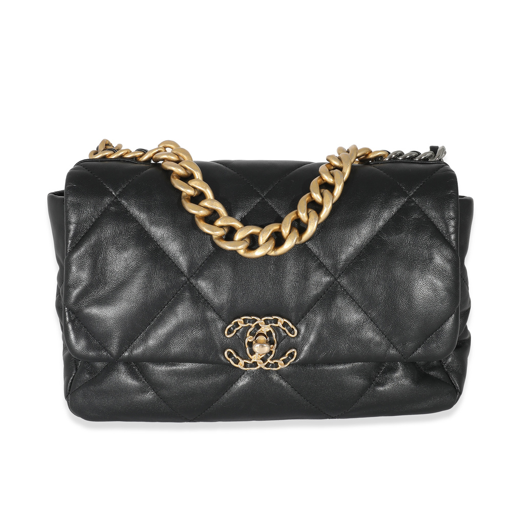 Chanel Black Shiny Lambskin Large Chanel 19 Flap Bag